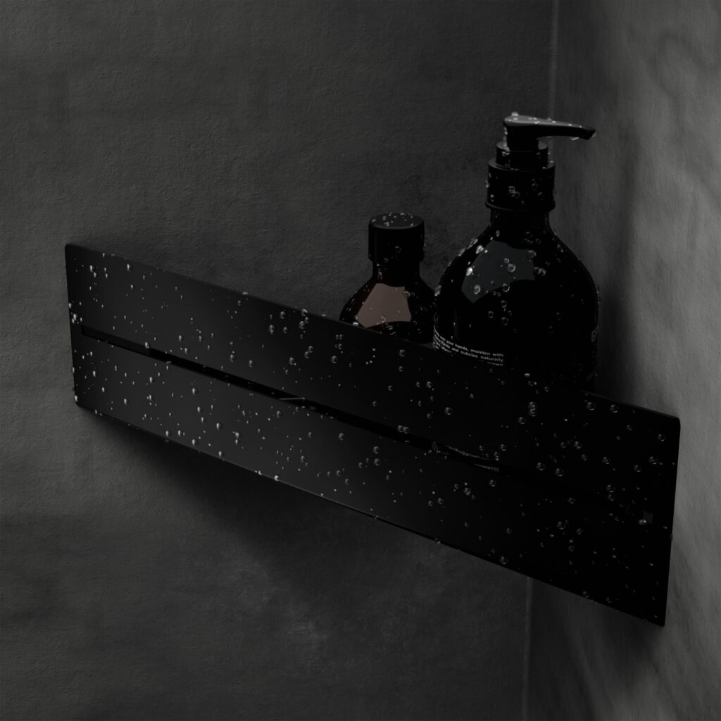 Metaliczny Pluton ANTARES półka łazienkowa narożna ścienna aluminiowa czarna 5905280307342