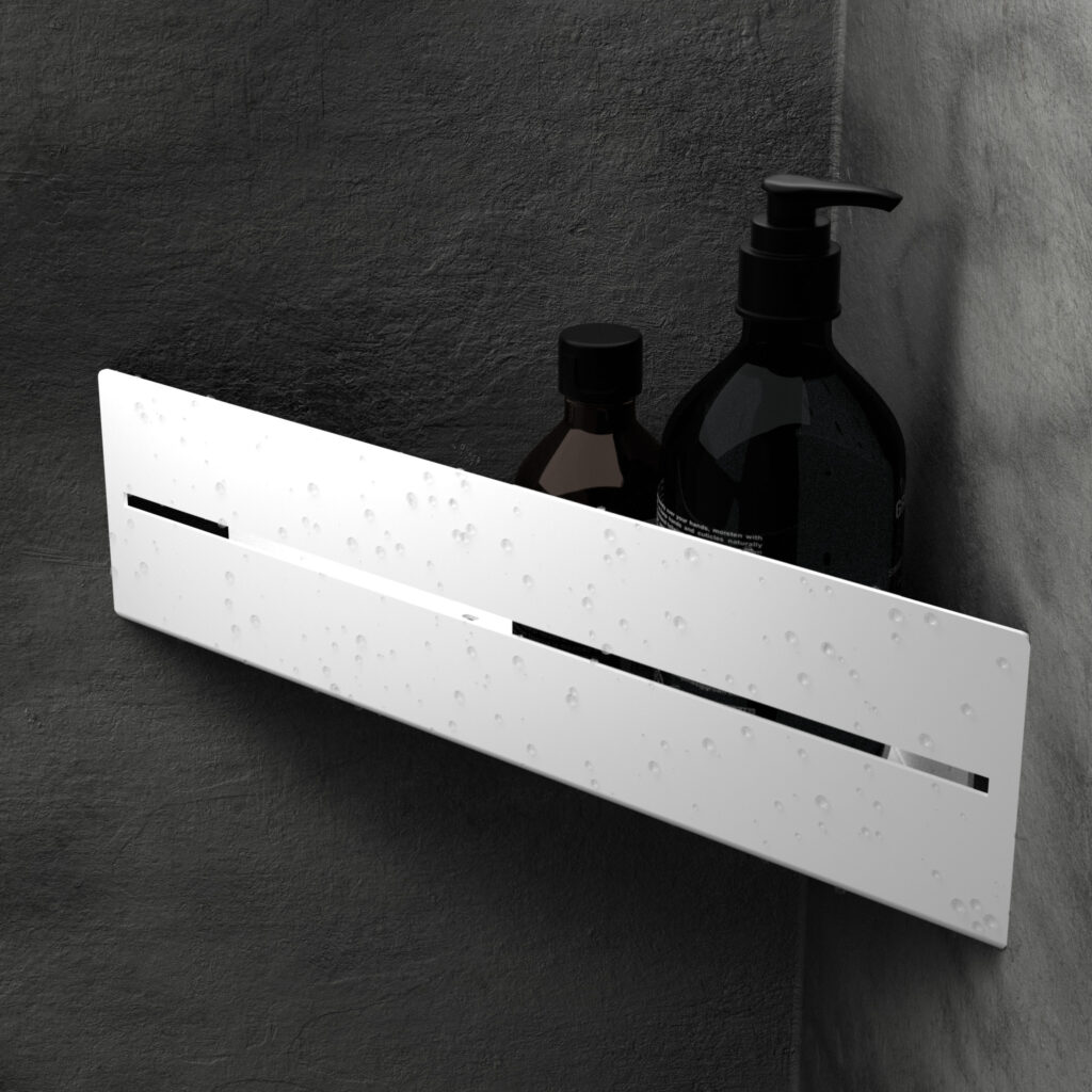 Metaliczny Pluton ANTARES półka łazienkowa ścienna narożna aluminiowa biała 5905280307328