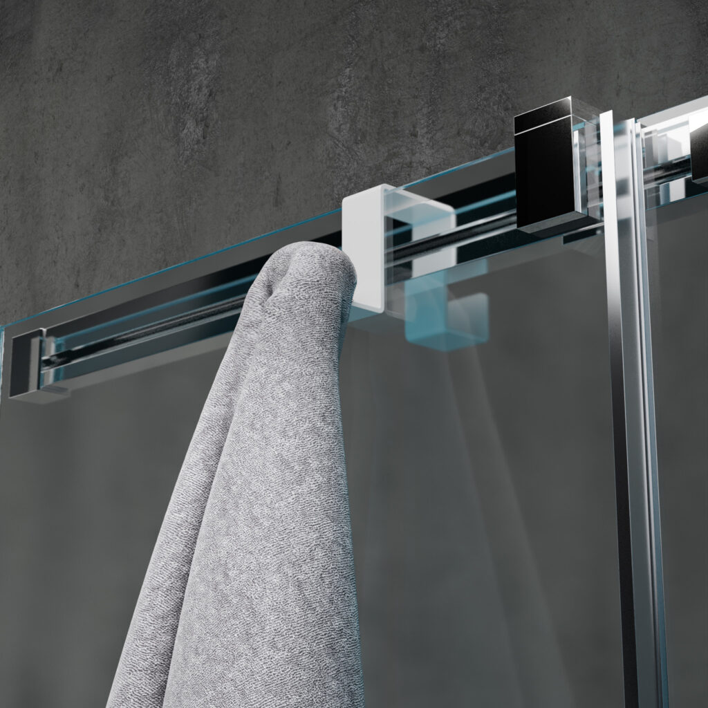 Metaliczny Pluton LUNO haczyk na ręczniki na kabinę bez wiercenia zawieszany dwustronny biały 5903314360080