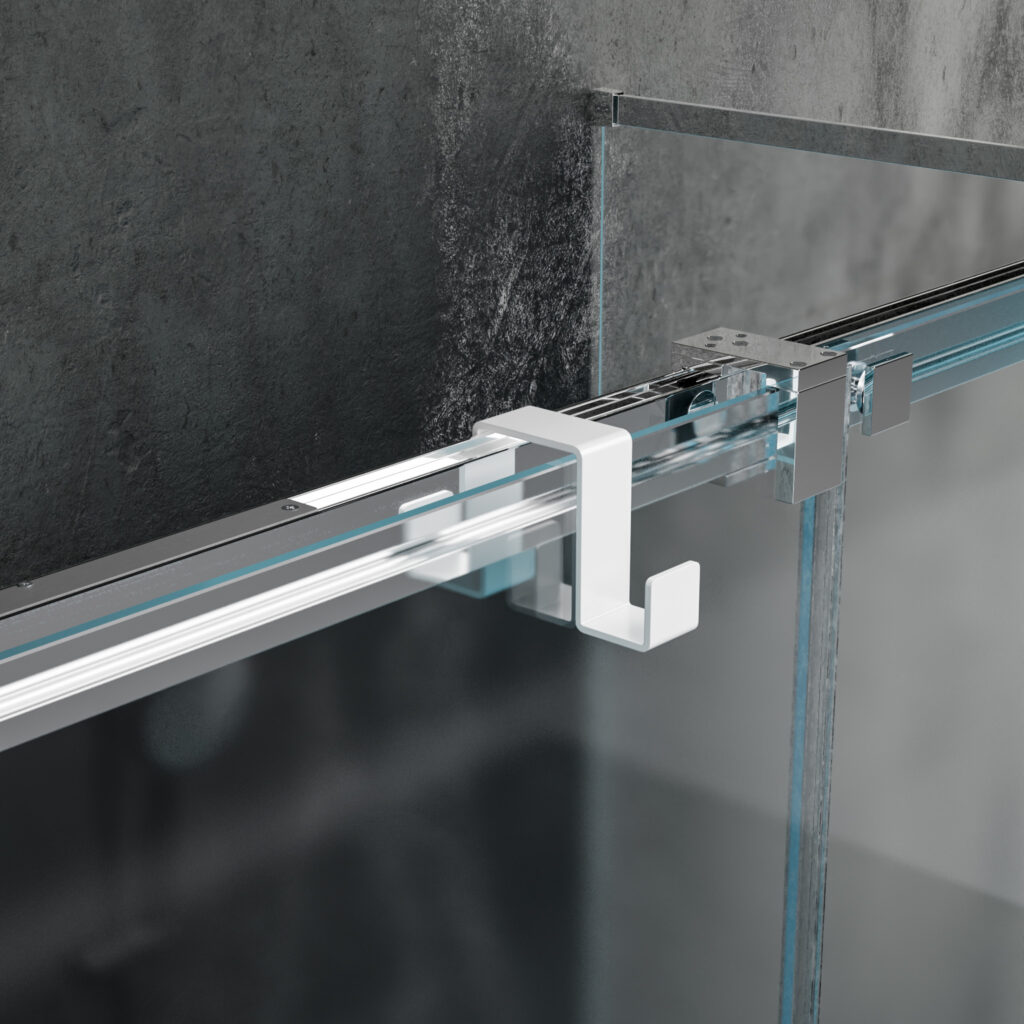 Metaliczny Pluton LUNO haczyk na ręczniki na kabinę bez wiercenia zawieszany dwustronny biały 5903314360080