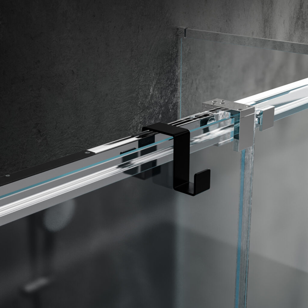 Metaliczny Pluton LUNO haczyk na ręczniki na kabinę prysznicową dwustronny bez wiercenia czarny 5903314360073