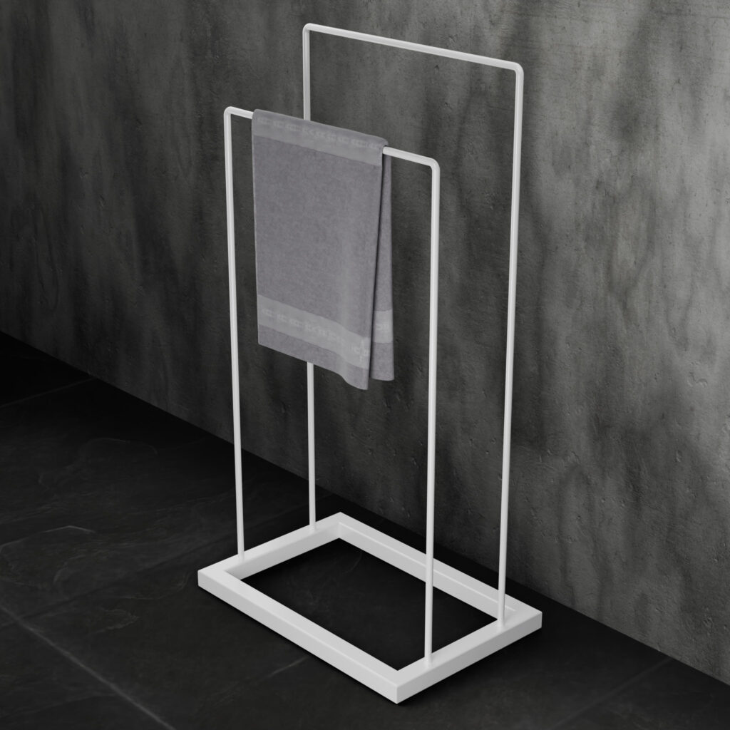 Metaliczny Pluton LUVRO stojak łazienkowy na ręczniki stojący biały 5903314360226