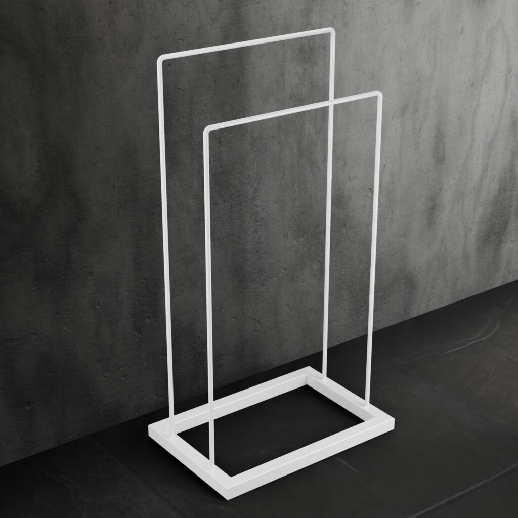 Metaliczny Pluton LUVRO stojak łazienkowy na ręczniki stojący biały 5903314360226