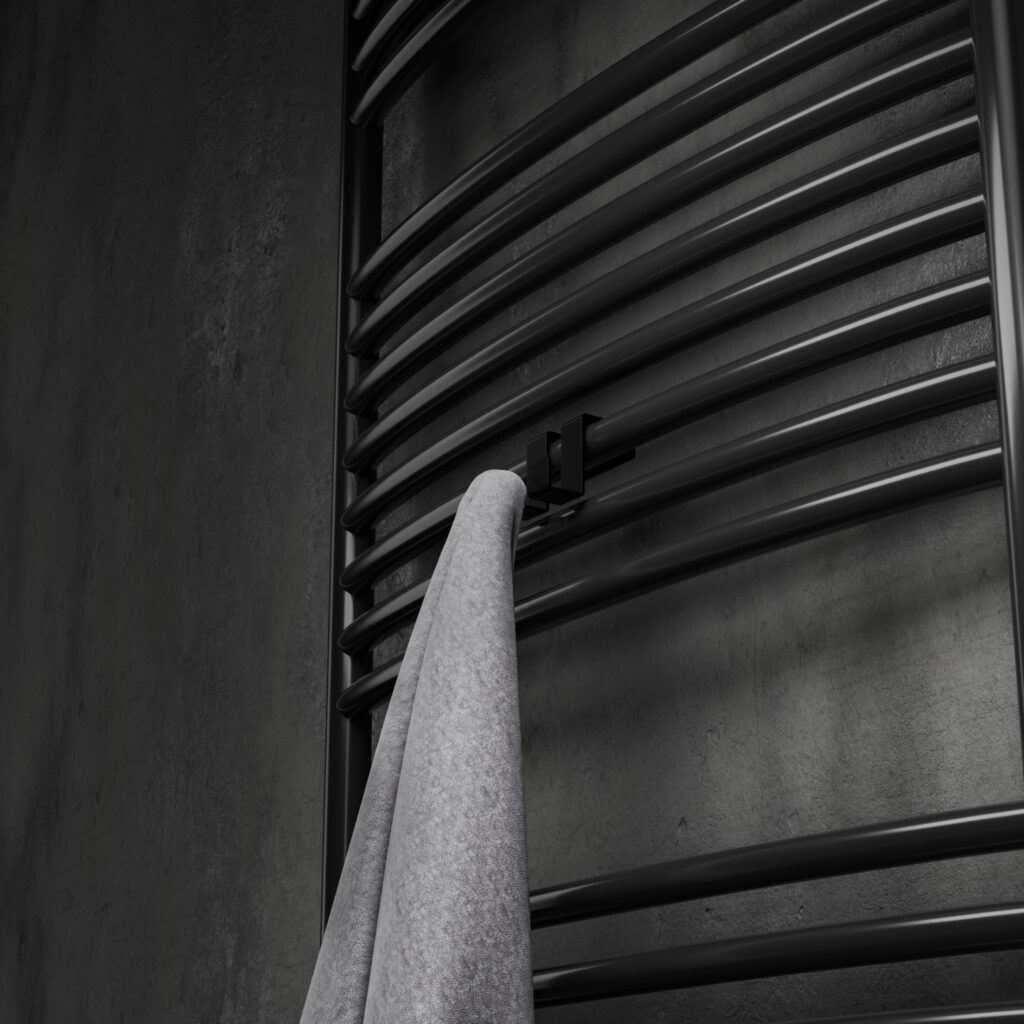 Metaliczny Pluton MOKO haczyk łazienkowy na kaloryfer podwójny czarny 5903314360028