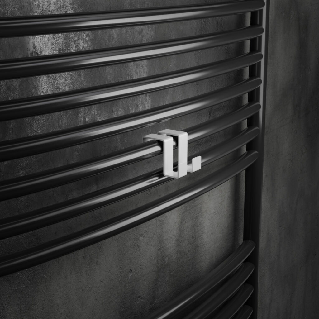 Metaliczny Pluton MOKO haczyk łazienkowy na ręczniki na kaloryfer podwójny biały 5903314360035