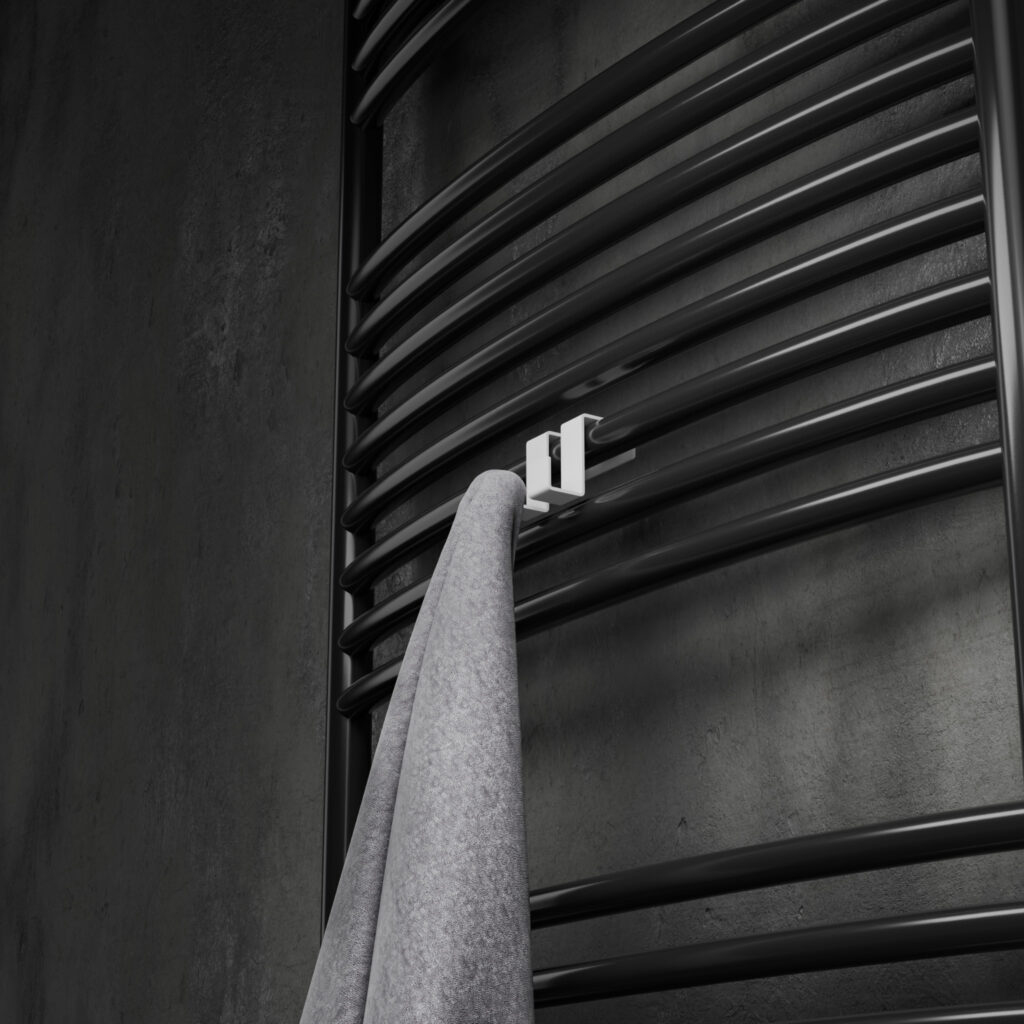 Metaliczny Pluton MOKO haczyk łazienkowy na ręczniki na kaloryfer podwójny biały 5903314360035