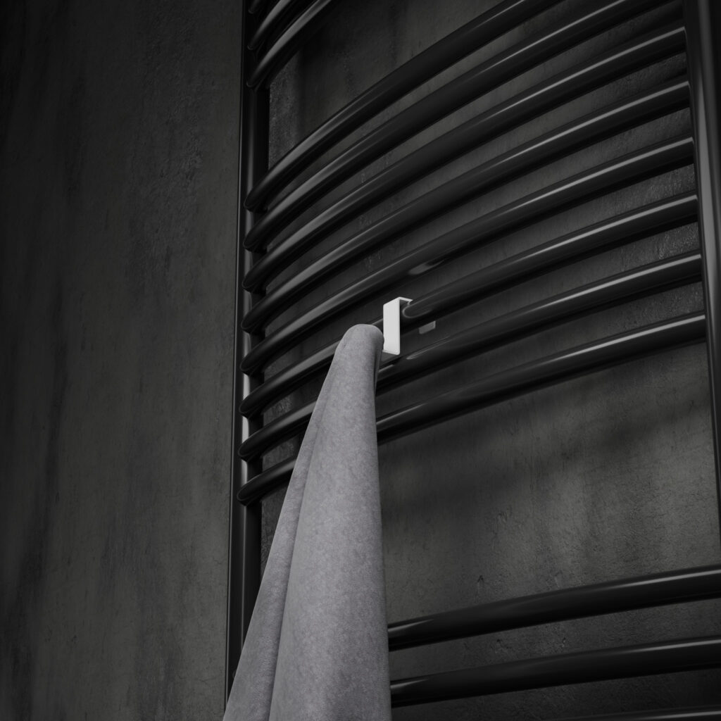 Metaliczny Pluton MOKO haczyk łazienkowy na ręczniki na kaloryfer pojedynczy biały 5903314360042