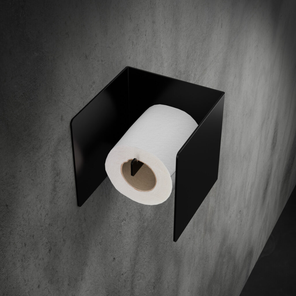 Metaliczny Pluton NIRA uchwyt na papier toaletowy ścienny zabudowany czarny lewy 5903314360097