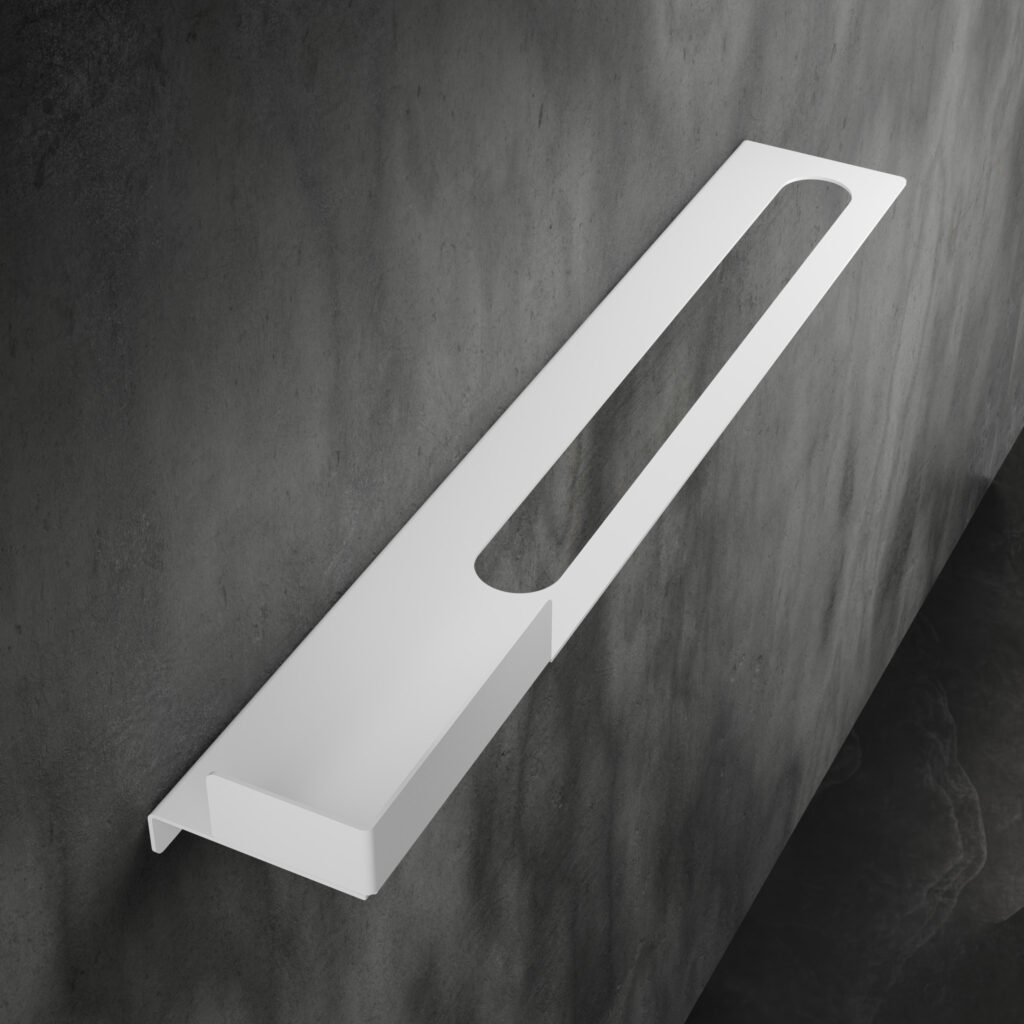 Metaliczny Pluton ORION półka łazienkowa z wieszakiem na ręczniki ścienna prawa biały mat 5905280307830