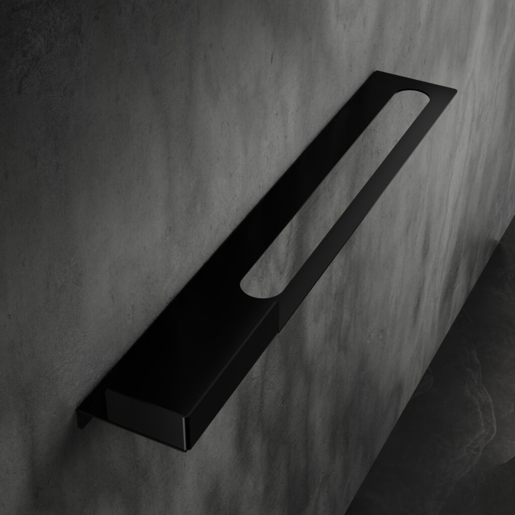 Metaliczny Pluton ORION półka łazienkowa z wieszakiem ścienna prawa czarny mat 5905280307847