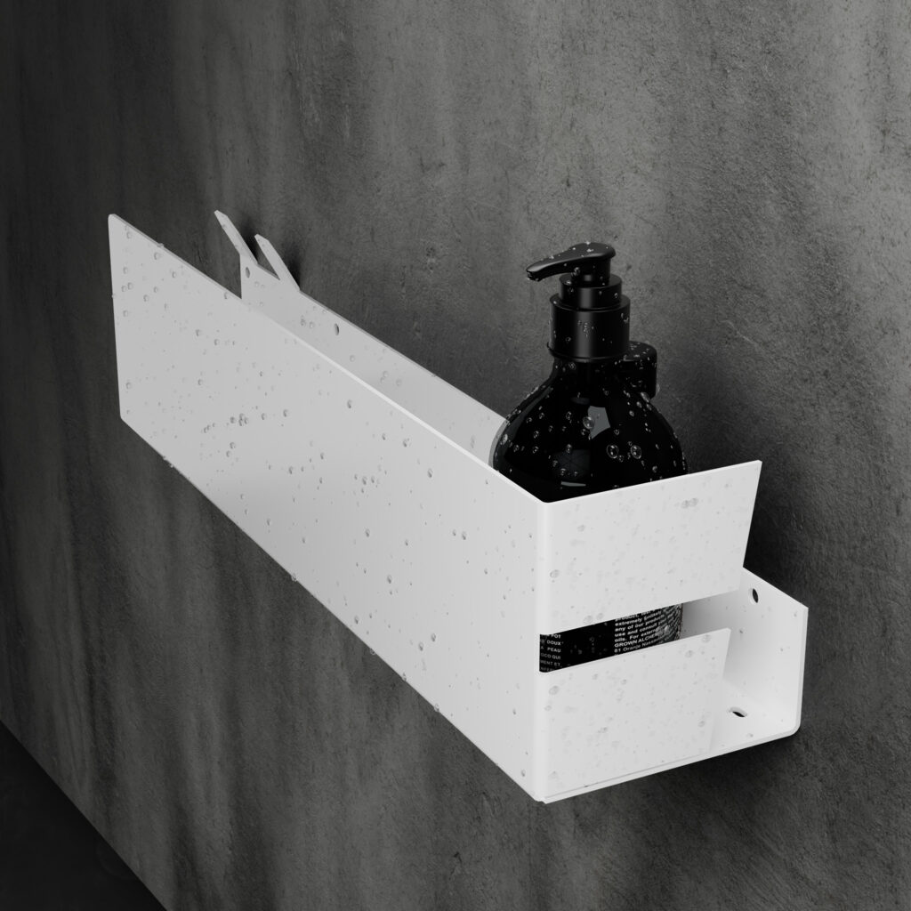 Metaliczny Pluton VELLA półka łazienkowa aluminiowa ścienna dwa haki lewa biała 5905280307168