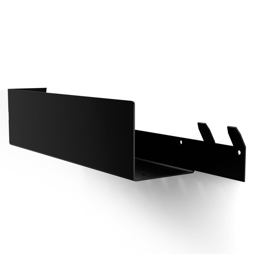 Metaliczny Pluton VELLA półka łazienkowa ścienna aluminiowa dwa haki prawa czarna 5905280307229