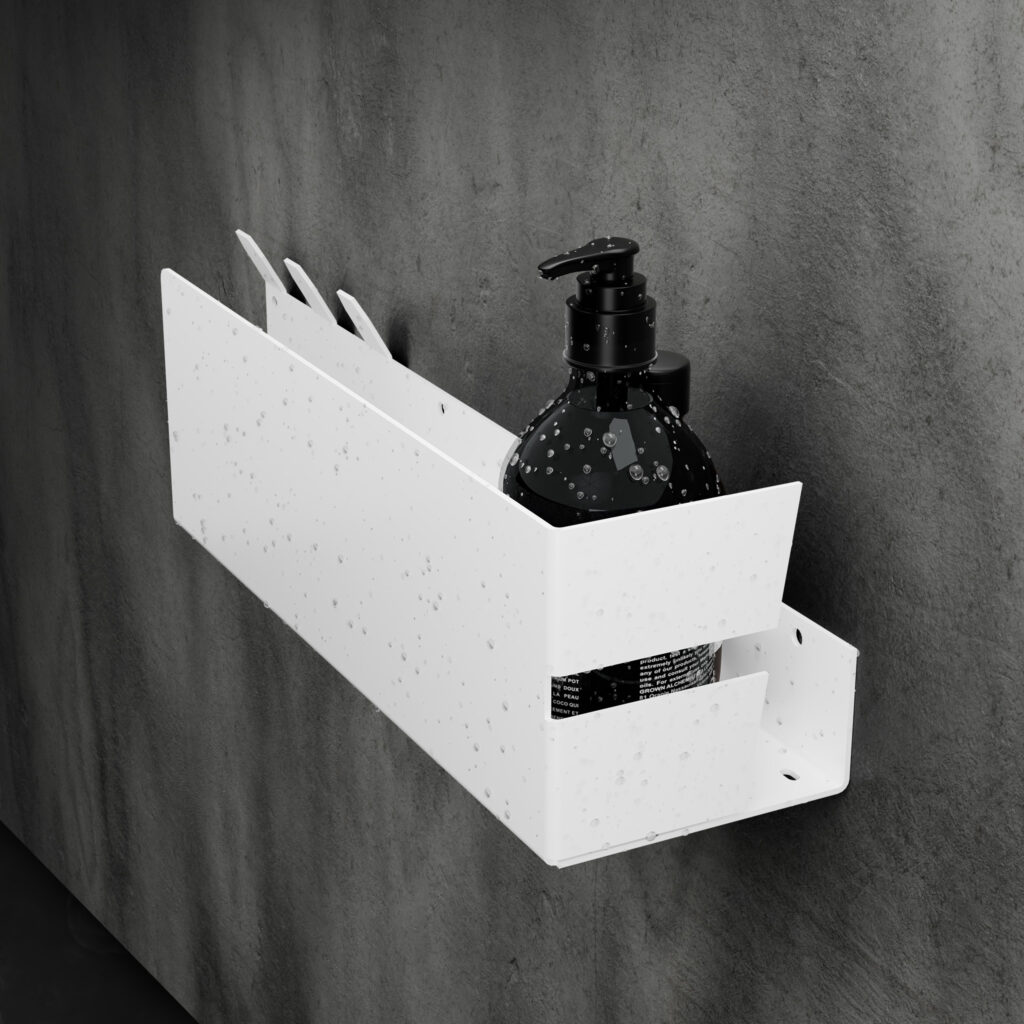 Metaliczny Pluton VELLA półka łazienkowa ścienna aluminiowa trzy haki lewa biała 5905280307243