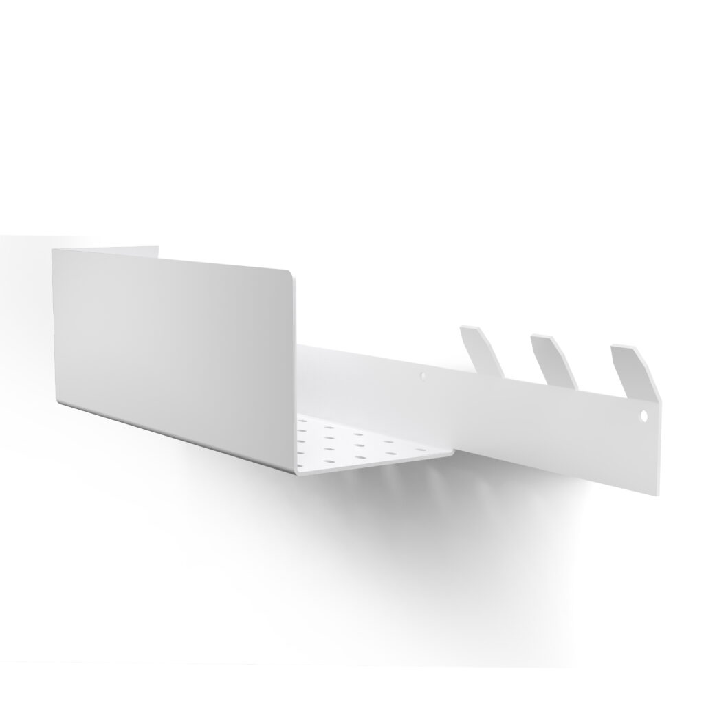 Metaliczny Pluton VELLA półka łazienkowa ścienna aluminiowa trzy haki prawa biała 5905280307250