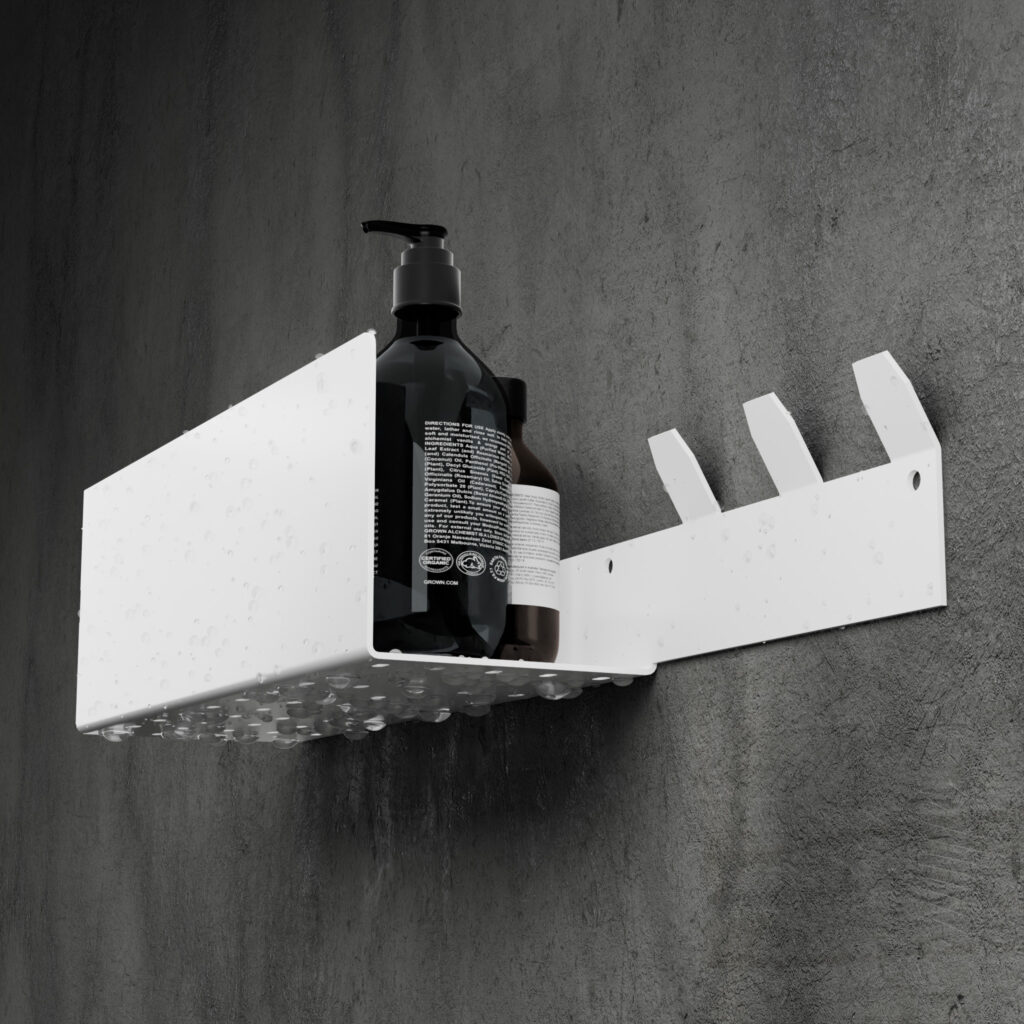 Metaliczny Pluton VELLA półka łazienkowa ścienna aluminiowa trzy haki prawa biała 5905280307250