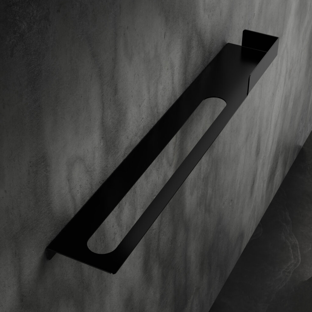 Metaliczny Pluton ORION półka łazienkowa z wieszakiem na ręczniki ścienna lewa czarna 5905280307816