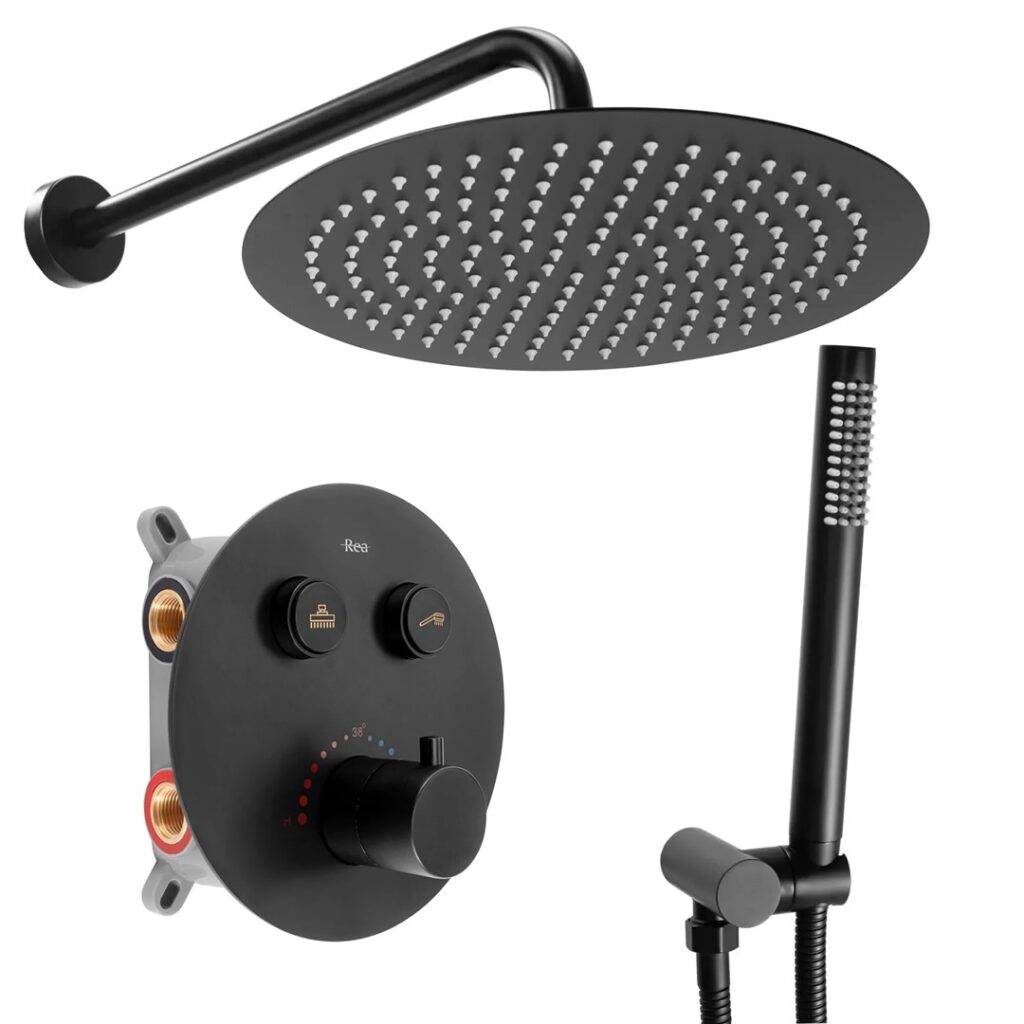 REA ZESTAW NATRYSKOWY PODTYNKOW LUNGO CZARNY TERMOSTAT REA-P8549