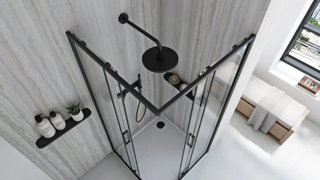 Rea Kabina prysznicowa 90×90 czarna City drzwi przesuwne szkło hartowane narożna 190 cm REA-K6446