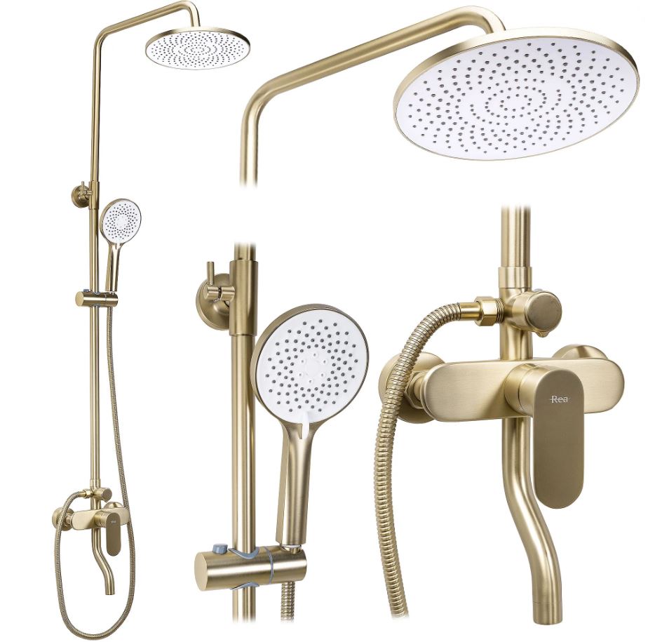 REA ZESTAW NATRYSKOWY DROP ZŁOTY SZCZOTKOWANY REA-P7063