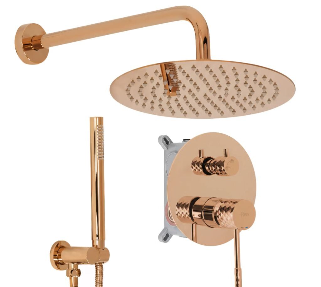 REA ZESTAW NATRYSKOWY PODTY LUNGO DIAMOND MIEDŹ + BOX REA-P5657