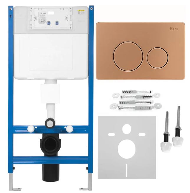 REA STELAŻ PODT WC K011A-Q + PRZYCISK I BRUSH COPPER KPL-E9564