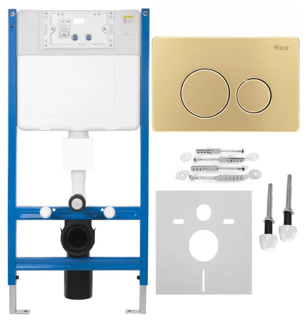 REA STELAŻ PODT WC K011A-Q + PRZYCISK I BRUSH GOLD KPL-E9563