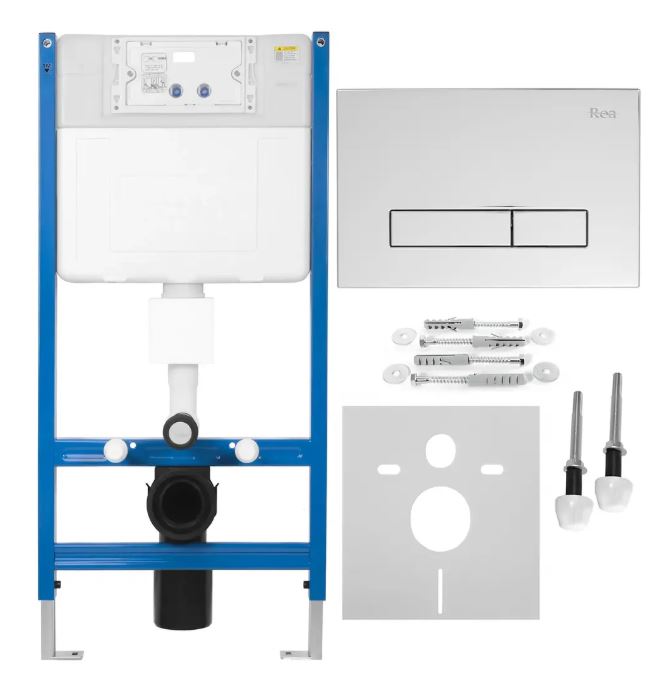 REA STELAŻ PODT WC K011A-Q + PRZYCISK HD CHROME KPL-E9561