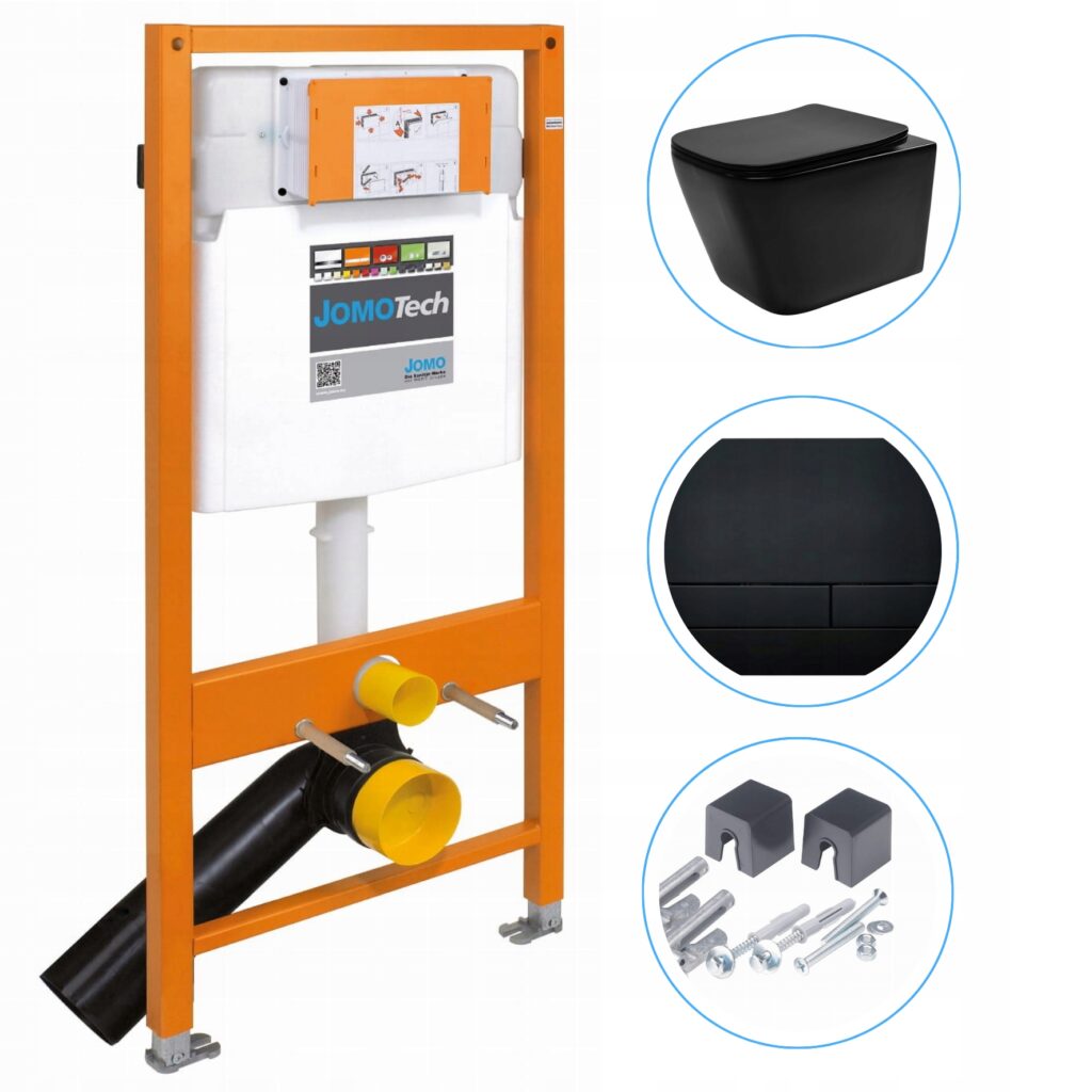 Zestaw WC: JOMO/WERIT STELAŻ PODTYNKOWY 1120 + REA MISKA JULIO RIMLESS BLACK MATT + JOMO/WERIT PRZYCISK SPŁUKUJĄCY EXCLUSIVE 2.0 CZARY MAT