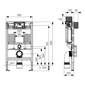 Tece Stelaż WC TECEprofil UNI Wysokość 820 mm