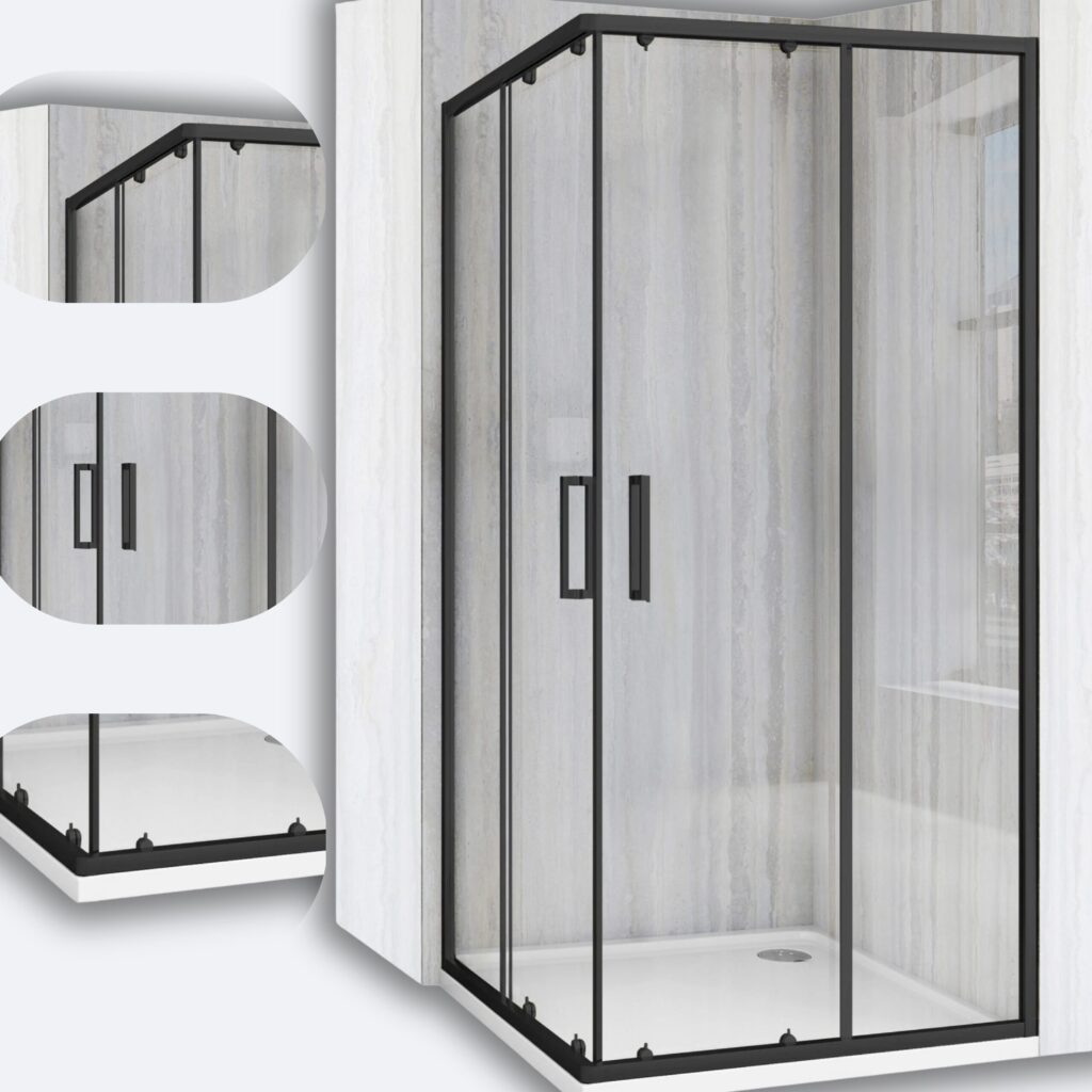 Rea Kabina prysznicowa 90×90 czarna City drzwi przesuwne szkło hartowane narożna 190 cm REA-K6446