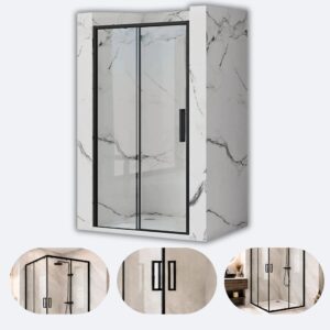 REA Drzwi prysznicowe 130 cm czarne Rea Rapid Slide przesuwne szkło hartowane 6 mm REA-K6403