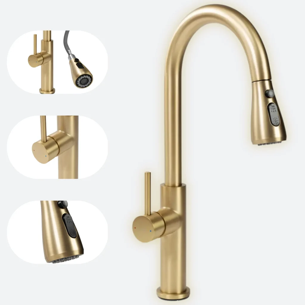 REA bateria kuchenna NEST złota szczotkowana wyciągana wylewka 2 tryby PVD REA-B6600