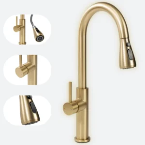 REA bateria kuchenna NEST złota szczotkowana wyciągana wylewka 2 tryby PVD REA-B6600