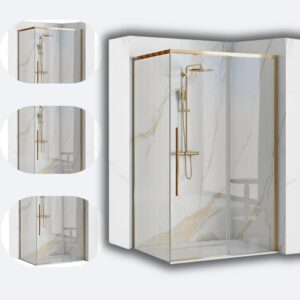 REA Kabina prysznicowa 100×80 złota Rea Solar przesuwna szkło hartowane 6 mm REA-K4901