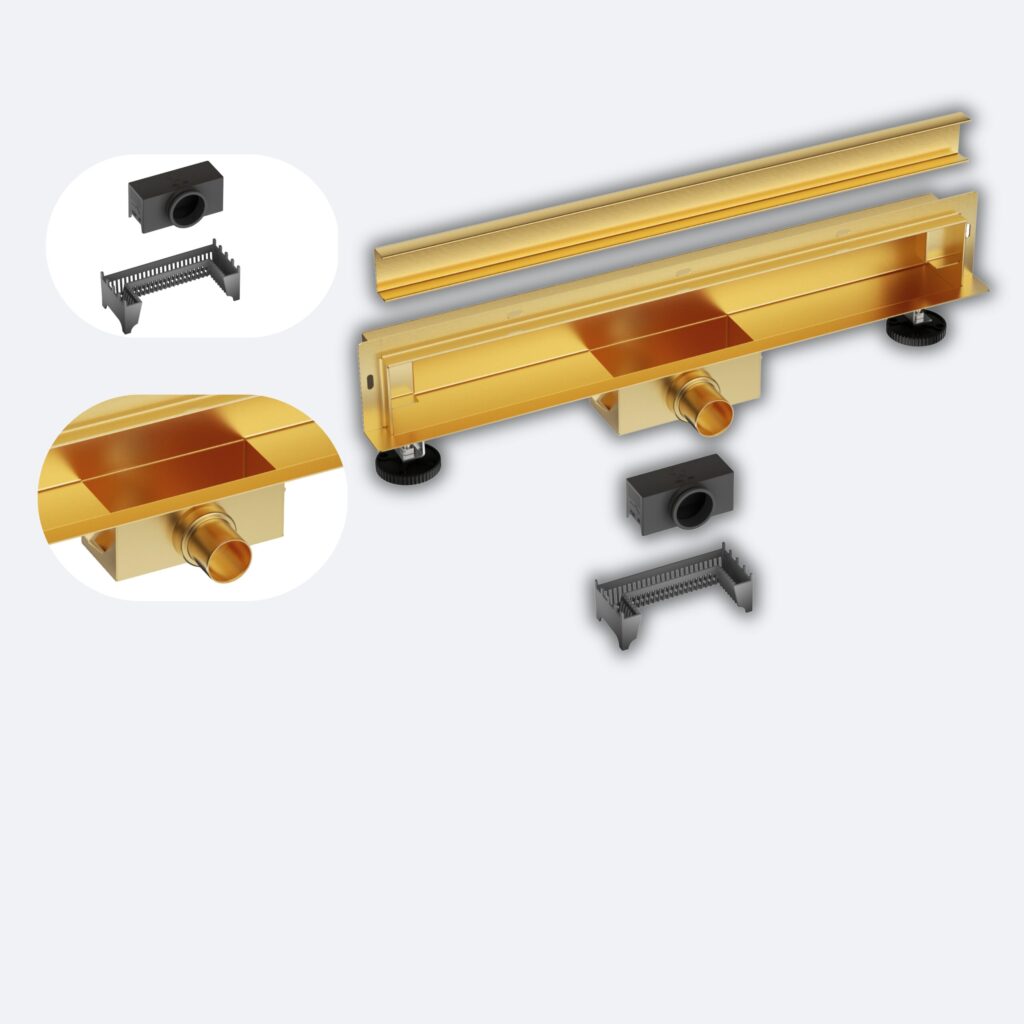 BALNEO W-Drain NEXT 2w1 Odpływ liniowy ścienny 90 cm dwustronny złoty