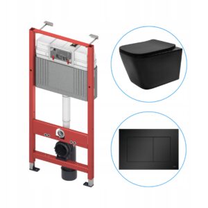 ZESTAW WC: WERIT/TECEbase STELAŻ PODTYNKOWY+REA JULIO MISA WC Black Matt+ PRZYCICK SPŁUKUJĄCY TECEnow CZARNY MAT