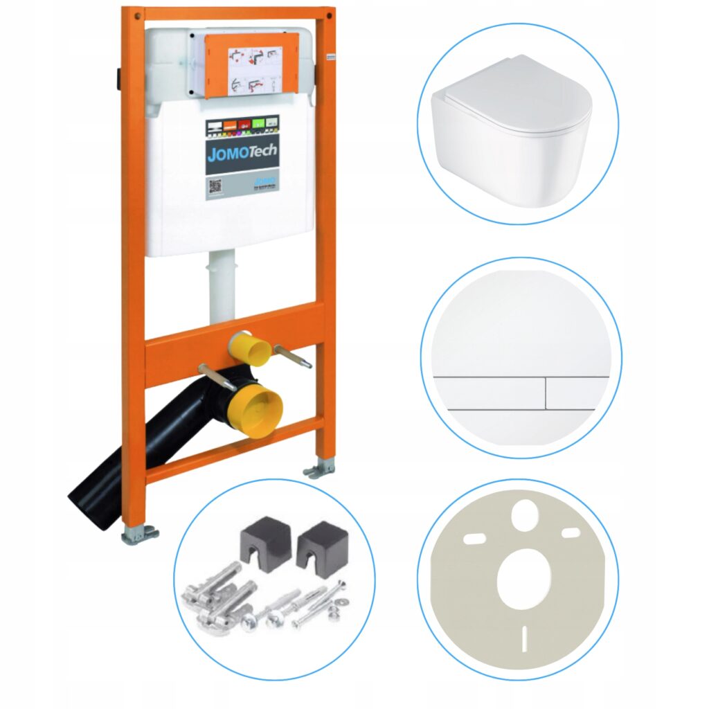 Zestaw WC: JOMO/WERIT STELAŻ PODTYNKOWY 1120 + DEANTE MISA WC Jasmin z deską + JOMO/WERIT PRZYCISK SPŁUKUJĄCY + DEANTE MATA WYGŁUSZAJĄCA