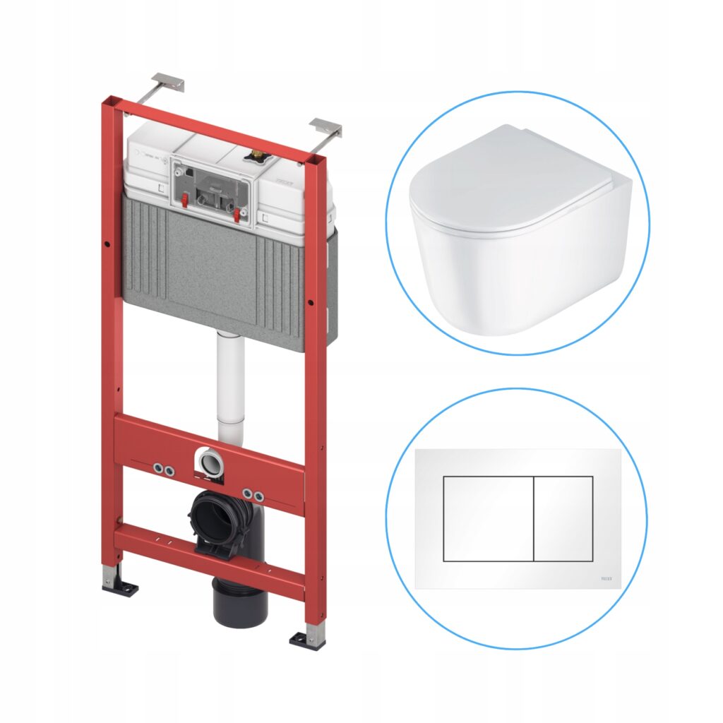 WERIT/TECEbase STELAŻ PODTYNKOWY DO WC ZE SPŁUCZKĄ + DEANTE MISKA WC JASMIN + TECEnow PRZYCISK SPŁUKUJĄCY BIAŁY