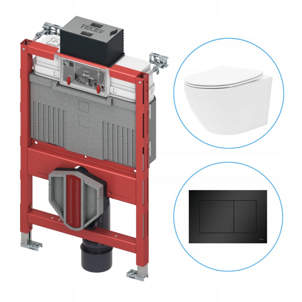 Zestaw WC: TECE/WERIT TECEprofil 820 + REA MISKA CARLO MINI Rimless Flat + TECE/WERIT przycisk SPŁUKUJĄCY TECEnow CZARNY MAT