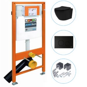 Zestaw WC: JOMO/WERIT STELAŻ PODTYNKOWY 1120 + REA MISKA CARLO MINI TORNADO NF BLACK MATT + JOMO/WERIT PRZYCISK SPŁUKUJĄCY SWITCH CZARNY MAT +  JOMO/WERIT WSPORNIKI