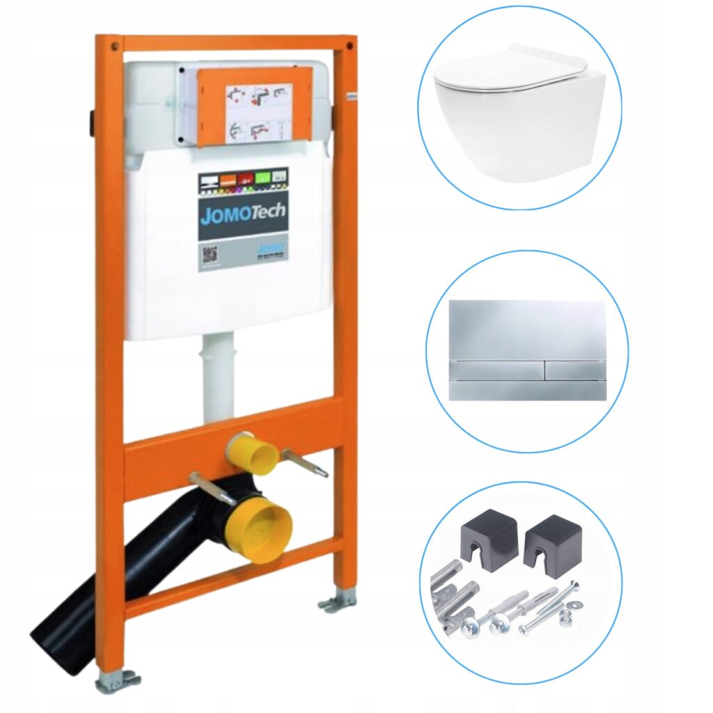 Zestaw WC: JOMO/WERIT STELAŻ PODTYNKOWY 1120 + REA MISKA WC – CARTER RIMLESS + WERIT/JOMO PRZYCISK SPŁUKUJĄCY CHROM POŁYSK EXCLUSIVE 2.0. + WERIT/JOMO WSPORNIKI