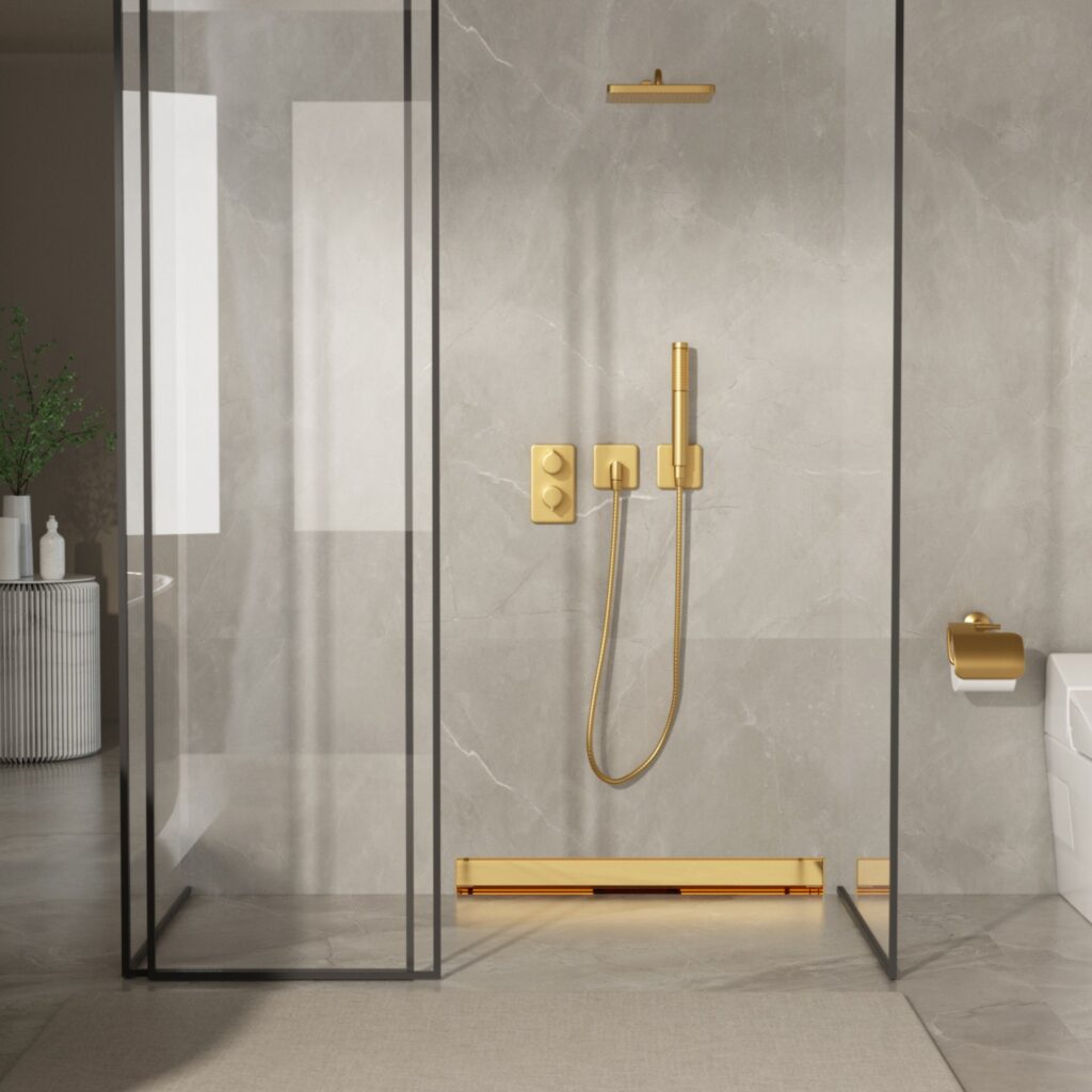 BALNEO W-Drain NEXT 2w1 Odpływ liniowy ścienny 90 cm dwustronny złoty