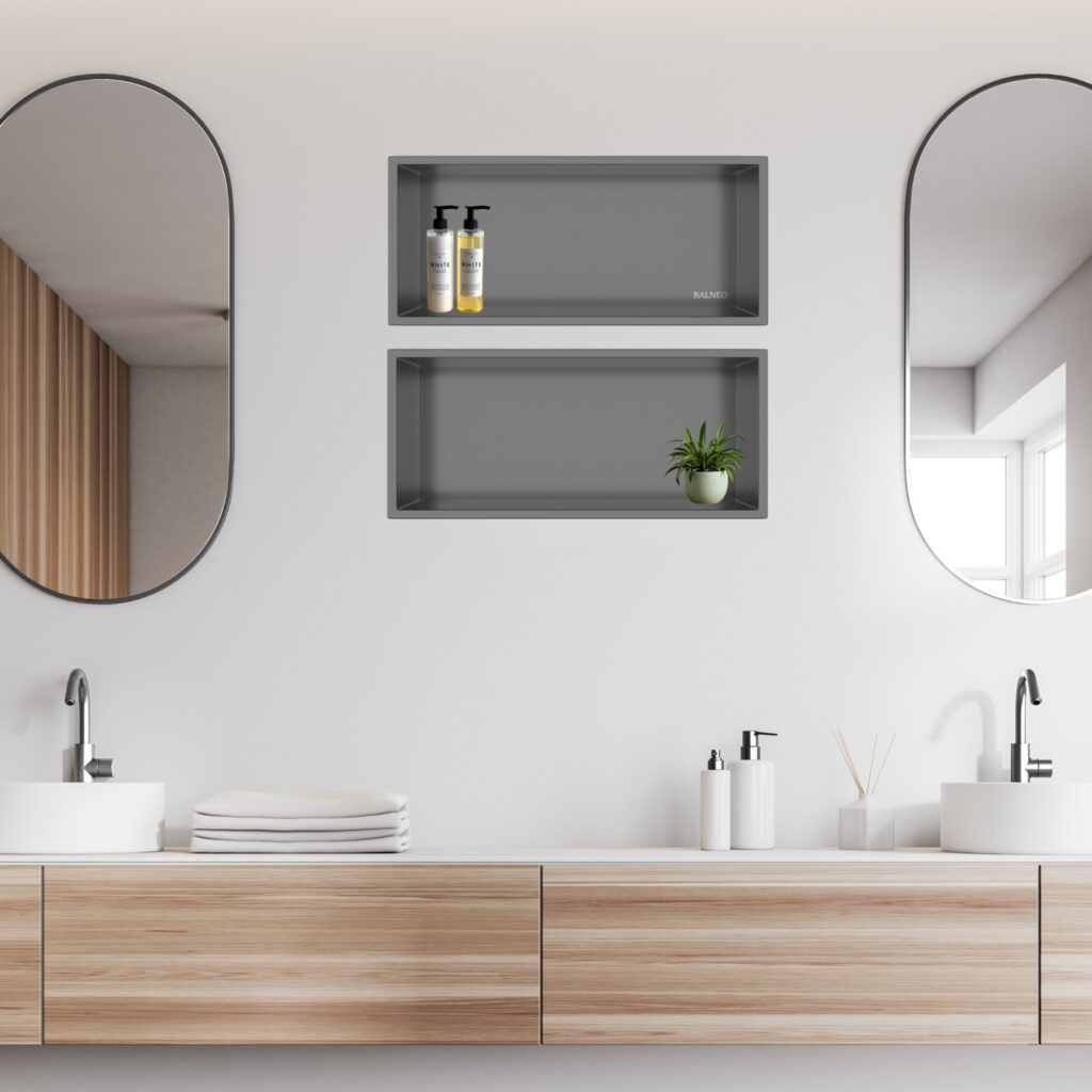 BALNEO WALL-BOX ONE Gun Metal Półka wnękowa ze stali nierdzewnej 45x20x10 cm 5906792482268