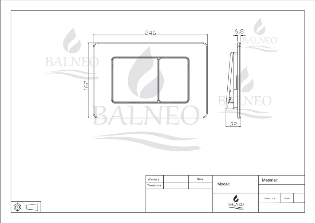 BALNEO Przycisk spłukujący do WC stal nierdzewna AXO chrom F0303040204-1