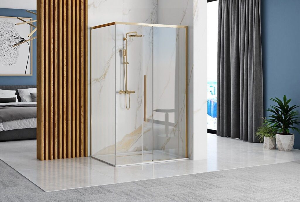 REA Kabina prysznicowa 100×80 złota Rea Solar przesuwna szkło hartowane 6 mm REA-K4901