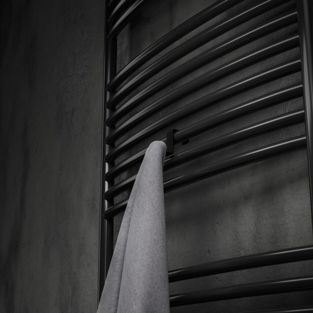 Metaliczny Pluton MOKO haczyk łazienkowy na ręczniki na kaloryfer pojedynczy czarny 5903314360042