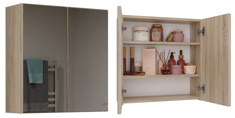 Szafka Łazienkowa Wisząca Z Lustrem Nad Umywalkę POLA 2DL 2 Drzwi DĄB SONOMA