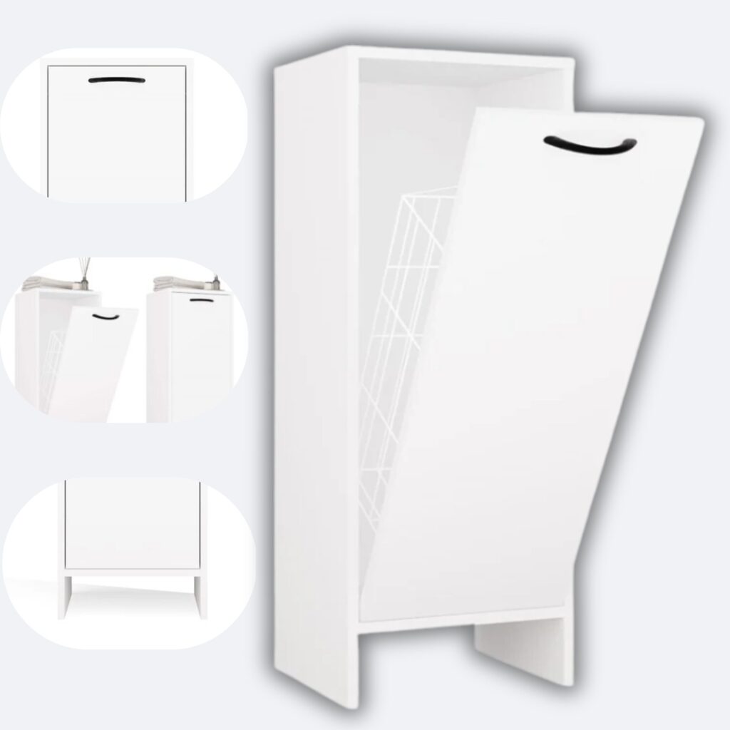 Topeshop Szafka łazienkowa NINA z koszem na pranie NINA 1K biała słupek 35 cm regał do łazienki 5900354142966