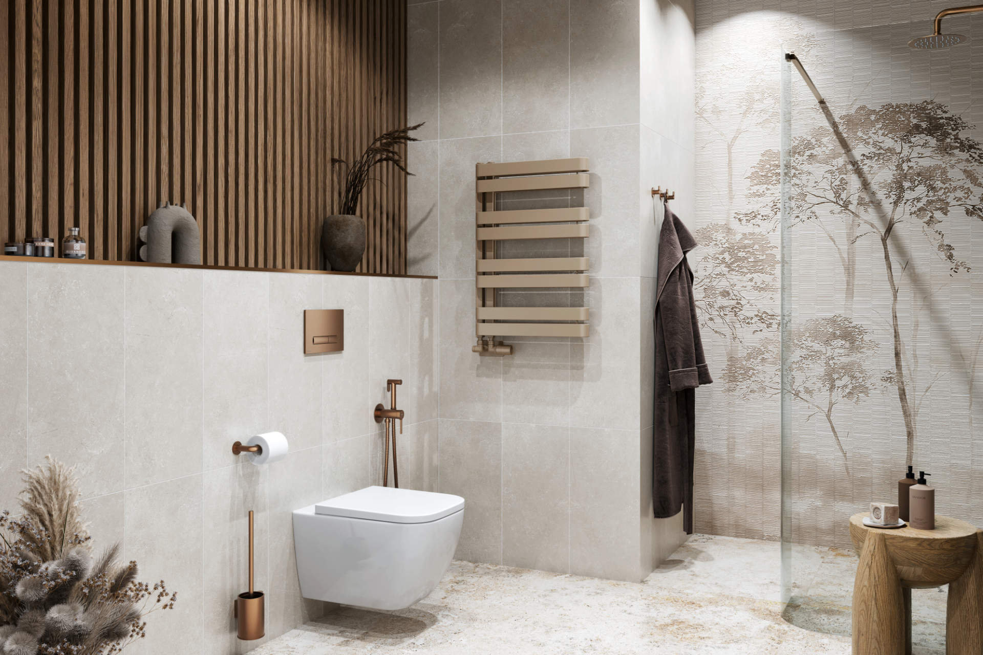 Caldo zestaw trójosiowy z głowicą termostatyczną, lewy, cappuccino