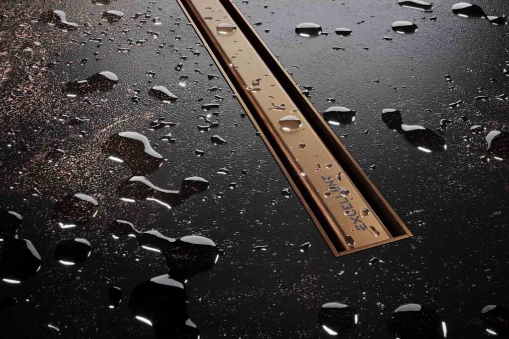 Stilio Slim odpływ liniowy 70 cm, baza z syfonem, mankiet uszczelniający, ruszt dekoracyjny, grafit szczotkowany